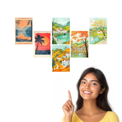 Image of SiddArtify Tropical Landscape Wall Art Prints Set - Vintage Travel Poster Decor for Living Room Bedroom Office - Set of 2-4x6 Inch - Board (Pack of 6) - Sticker (Pack of 6)