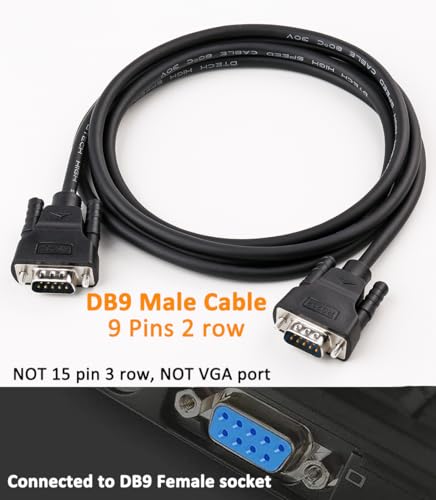 DTech 5ft DB9 to DB9 RS232 Serial Cable Male to Male Simple Null Modem Cord Cross TX RX line 2 Pin Crossed Without Handshake for Computer Data Communication (5 Feet, Black)