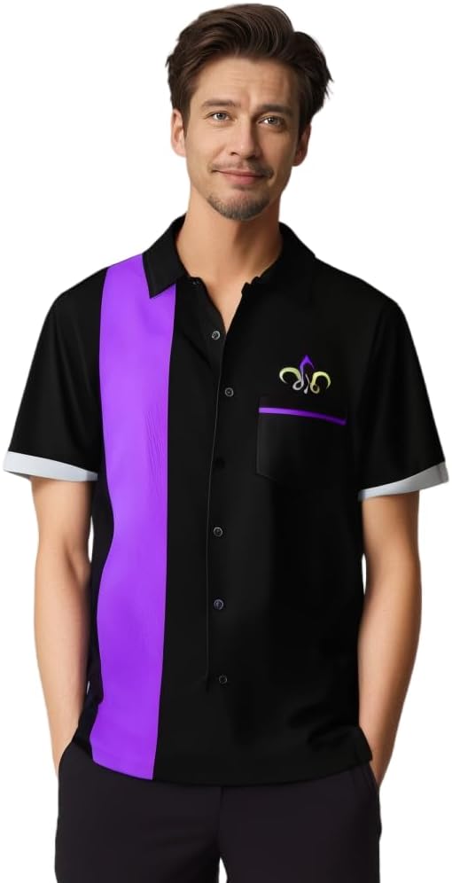 Mens Mardi Gras Shirt Print Short Sleeve Hawaiian Bowling Casual Button Down Beach Shirts - Image 2