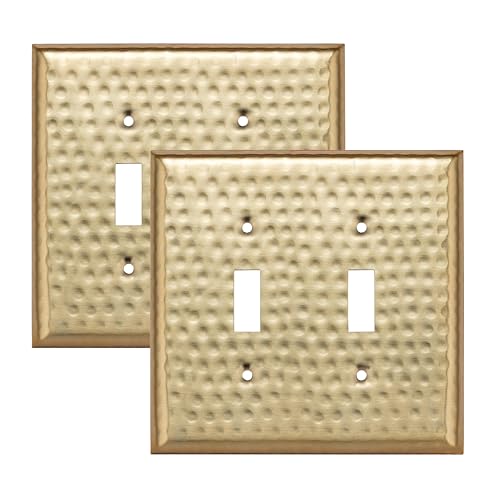 Image of Monarch Abode Double Switch Hand Hammered Toggle Decorative Wall Plate Switch Plate Outlet Cover, 2-Gang, Brushed Gold (Pack of 2)