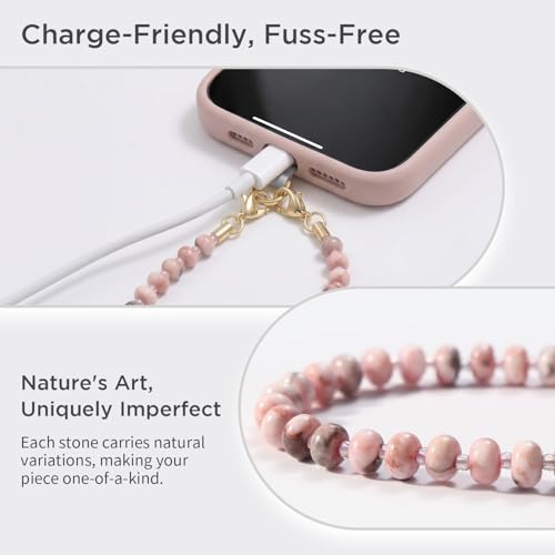 Image of POSADINA Natural Stone Phone Charm, Beaded Healing Phone Wrist Strap, Handmade Cellphone Chain Lanyard with Tether Tab