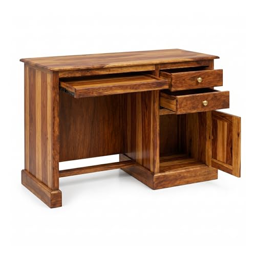 Image of SONA ART & CRAFTS Carmel Lite Solid Sheesham Wooden Study Table for Students Desk with 2 Drawers & 1 Cabinets Study Desk Table Office Table for Work from Home Writing Office Desk (Natural Finish)