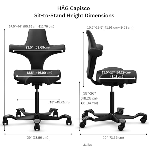 Image of HAG Capisco Sit to Stand Chair-Black Frame-Upholstered Midnight Black