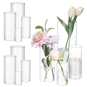 Fixwal 12pcs Clear Glass Cylinder Vases, 4, 6, 8, 10 Inch Tall Cylinder Vases for Centerpieces, Glass Flower Vase Floating Candle Holder Vase for Table Shelf, Party, Wedding, Home Decor