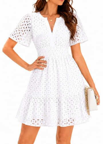 Image of INR Dress for Women Elastic Waist Hollow Out Embroidered A Line Casual Fashion Skirt Beach and Prom Cocktail Party Dresses