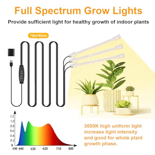 Image of LED Grow Light Strips, Grow Lights for Indoor Plants Full Spectrum 3000K, Plant Light Bar with 3 /9 /12H Timer, 10 Dimmable Levels for Seedling Succulent,Best Match for Plant Shelf(3 Headx2 Pack)