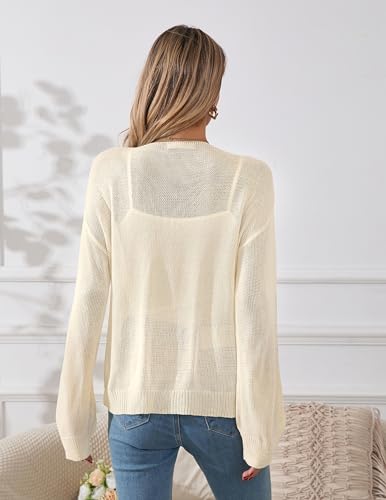 Image of Libsorge Womens Oversized Lightweight Sheer Button Cardigan Spring 2025 Trendy Solid Ribbed Knit Long Sleeve Thin Sweater