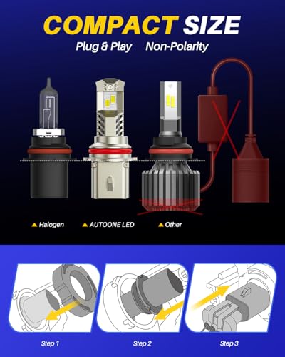 Image of AUTOONE 9007 /HB5 LED Light Bulbs 900% Brightness, 6000K Pure White Fog Light, 1:1 Halogen Size Wireless, Easy Installation, IP68, Pack of 2