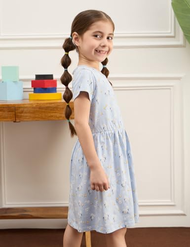 Image of Amazon Brand - Symbol Girls Fit and Flare Printed 100% Cotton Knit Dress | Age 2-10 Years