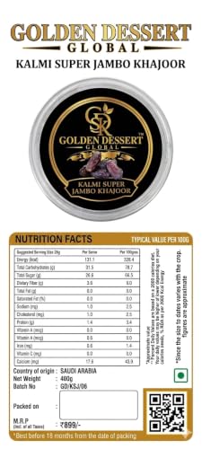 Image of Golden Dessert Global Kalmi(safawi) Super Jumbo Khajoor Premium Dates | Large Size Kalmi Dates | Naturally Sweet & Soft Dry Fruit | Healthy Energy Snack | No Added Sugar | Vegetarian