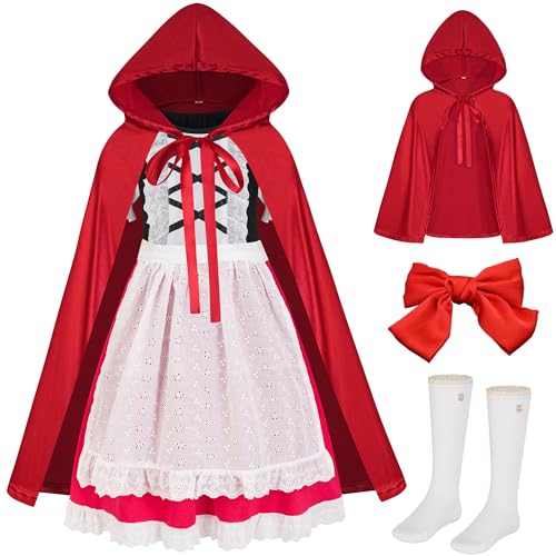 EBYTOP Halloween Costume for Girls 2025 Red Cape Basket Mini Dress Skirt 2t 10-12 14-16 for Toddler Baby Kids Accessories 4