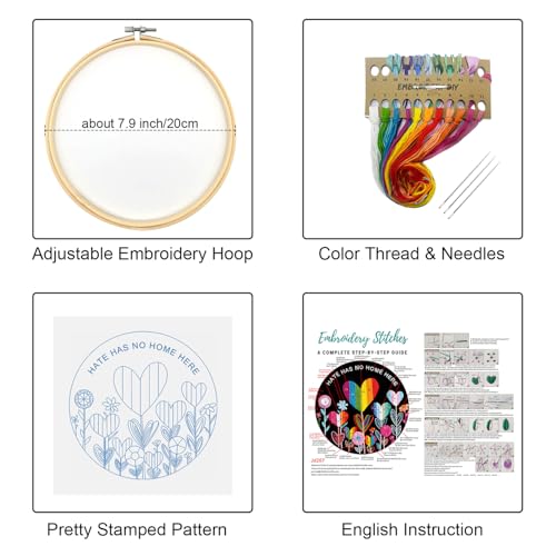 Image of Louise Maelys Flower Beginners Embroidery Kits,Cross Stitch Kit for Adults,DIY Needlepoint with LGBT Love Pattern,Including Cloth, Needles,Threads and Instruction