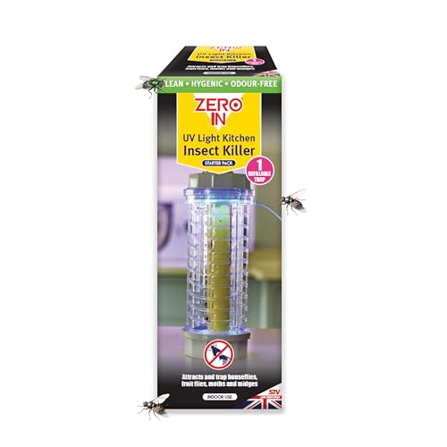 Zero In® UV Light Kitchen Insect Killer, Safe, Hygienic and Effective 24/7 Flying Insect Control, Attracts Flies, Moths and Midges, Hygienic Disposal, Poison-Free