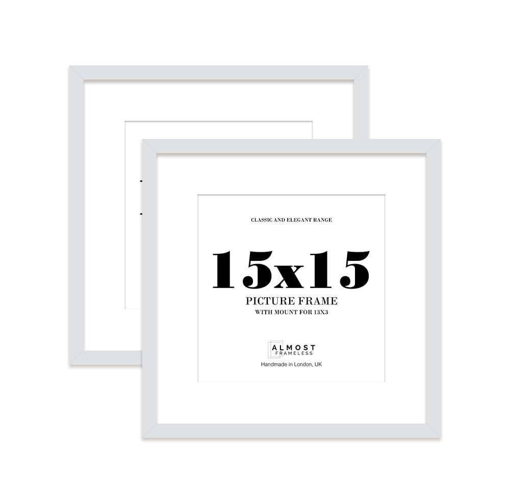 15x15 Light Grey Picture Frame with Mount for 13x13 Photos, Prints - Modern Square Wall Frame, Set of 2