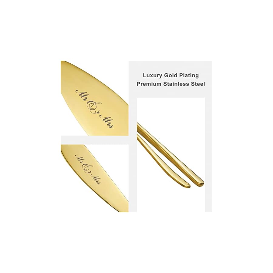 AW BRIDAL Gold Cake Cutting Set for Wedding, Mr Mrs Wedding Cake Knife Cake Pie Pastry Servers Gifts for Couples Wedding, Birthday, Parties and Events