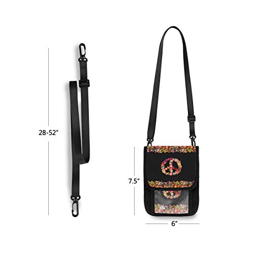 ALAZA Hippie Peace Sign Floral Small Crossbody Wallet Purse Cell Phone Bag Rfid Passport Holder with Credit Card Slots4