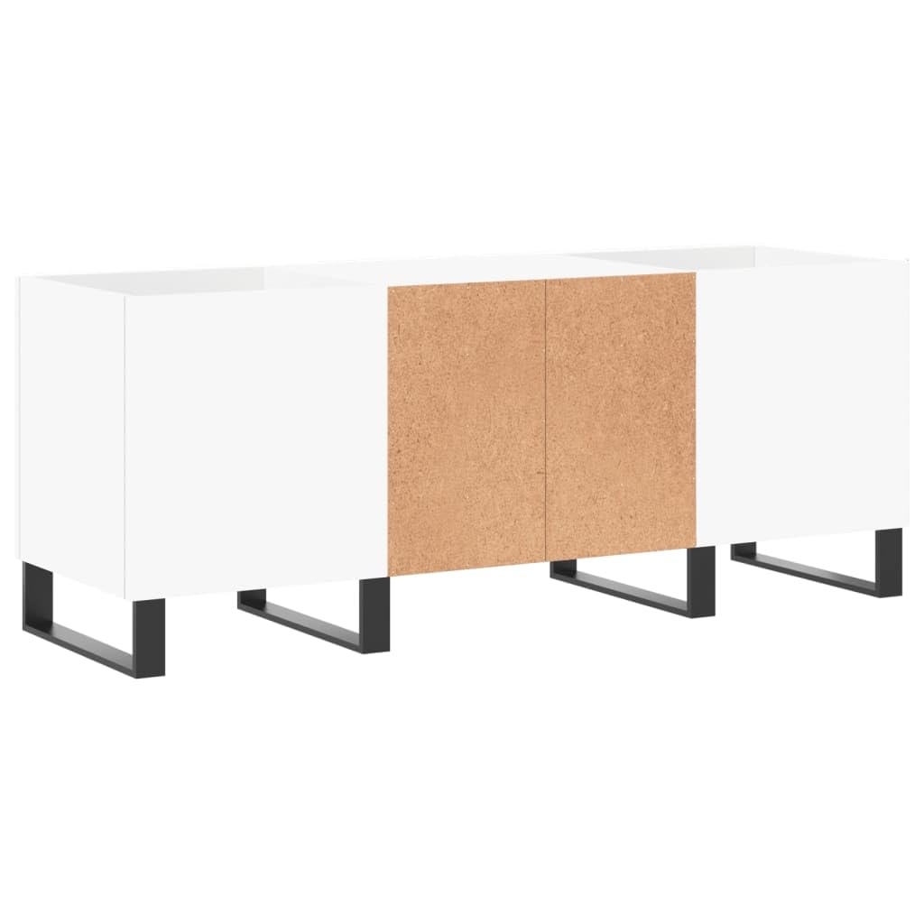 Fengshui Szafka panelowa biała 121 x 38 x 48 cm materiał drewnopochodny | Stabilna górna płyta do gramofonu, żelazne nogi, styl industrialny, przestronne przechowywanie LP