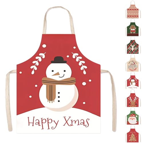 POPOYU Avental de Natal, 65 x 75 cm, avental de cozinha de desenhos animados de Natal, decoração de Natal, Boneco de neve, Tamanho único