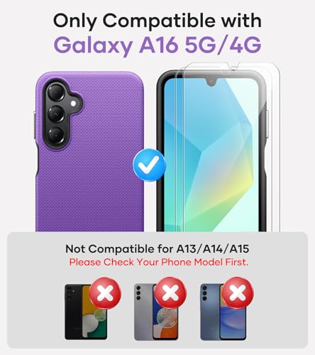 Image of Vihibii for Samsung Galaxy A16 Case with Tempered Glass Screen Protector [2 Pack], Non-Slip & Shockproof Double Layer Protection, Soft Silicone Inner Phone Case for Samsung Galaxy A16 5G, Purple