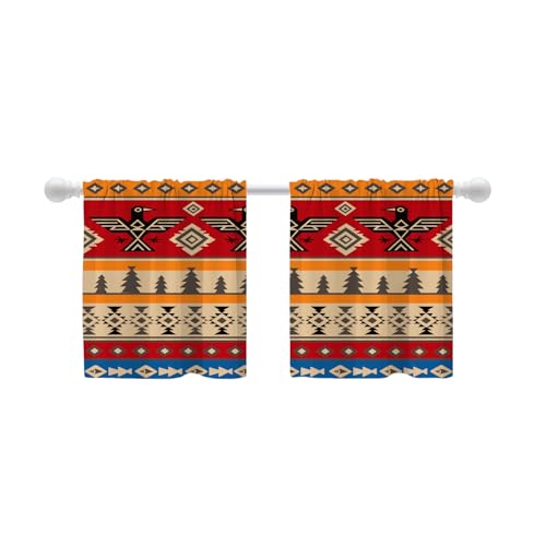 Shrahala Ethnic Geometric Tribal Tier Curtains for Kitchen Windows, Native American Navajo Tribal Design Print Tier Curtains for Window Curtain, Café, Laundry, Bedroom 26X24 inch