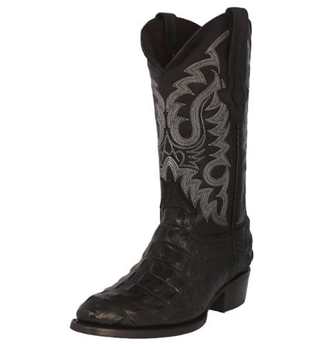 Texas Legacy Mens Black Western Leather Cowboy Boots Crocodile Back Print Round Toe