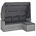 Mengtu 3-Sitzer-Gartensofa mit Dach & Fußhocker - PE-Rattan, Grau, 178x64x151,5 cm - für Sonne & Schatten Terrassensofas, Gartenmöbel 362335
