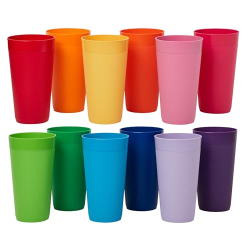 US Acrylic Newport 12-Pack Unbreakable Plastic Cups (20 ounces) 12 Assorted Bright Colors BPA Free drinking glasses Dishwasher Safe tumblers for Parties Camping & Everyday Use