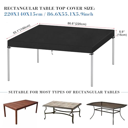 VANSHEIM Outdoor Table Top Covers Waterproof Table Cover Outdoor Furniture Cover Windproof Garden Table Cover 420D Oxford Fabric 220x140x15cm - Image 2