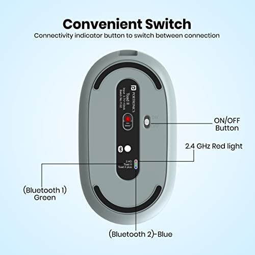 Portronics Toad II Bluetooth Mouse, with Bluetooth 5.0 & 2.4 Ghz Dual Wireless Connectivity, Rechargeable Battery, Adjustable DPI up to 1600 Compatible with Laptop, MacBook, PC (Grey) 7 41RjlKHFvaL