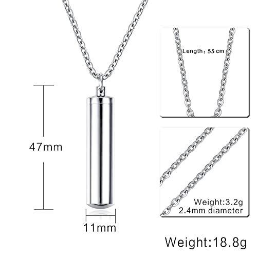 Pack of 2/3/4/5 -Cremation Jewelry Unisex Cylinder Urn Necklace for Ashes with Angel Wing Charm Stainless Steel Tube Ash Holder Pendant (L-11 MM47 MM-Silver-2, 2)4