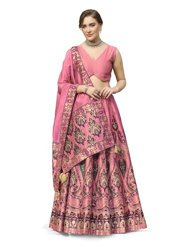 Image of PURVAJA Women's Jacquard Semi-Stitched Lehenga choli