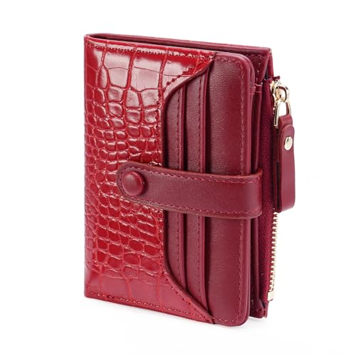 Image of Small Wallet for Women Leather Card Holder Bifold Ladies Wallets with Zipper Change Pocket ID Window