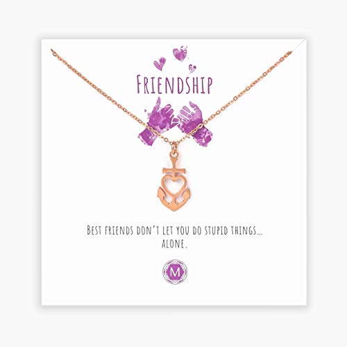 Preisvergleich Produktbild MURANDUM Geschenk Kette für echte Freunde / Friendship Necklace / Damenhalskette mit Anker Anhänger inklusive Geschenkkarte / verstellbar (Roségold)