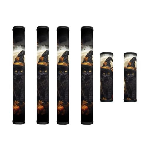 Image of 6 Pcs Fridge Microwave Door Handle Covers Universal Kitchen Appliance Protective Gloves Water-Resistant Keep Handles Clean, Wizard Hat Black Cat Crow Maple Moon Pumpkin