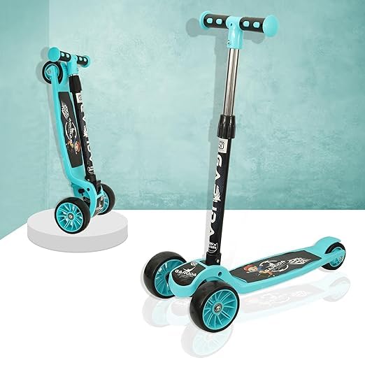 Nickspool Kids Scooter | 3 Wheels 4 Level Height Adjustable Handle | E-Scooter Skating Board Wide Deck | Kids Birthday Gift | Toys for Kids | Weighs Upto 45kgs