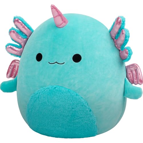Image of Squishmallows Original 14in Bellamy The Teal Axolotl Alicorn with Pink Shimmery Accent - Official Jazwares Plush (Large) (Amazon Exclusive)