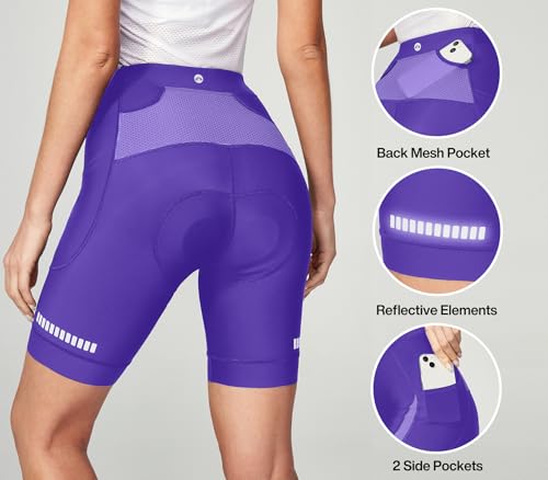 Heathyoga Feminino Calções De Ciclismo Acolchoados 4D Com Bolsos Bicicleta Para Ciclistas Cinzentos