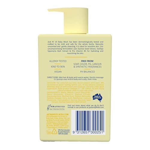 Image of Jack N' Jill Natural Bathtime Baby Wash - Baby Wash for Sensitive Skin, Hypoallergenic, Fragrance Free Dermatologically Tested, Perfect for Newborns, Vegan - Scent Free, 300 mL Bottle (Pack of 3)