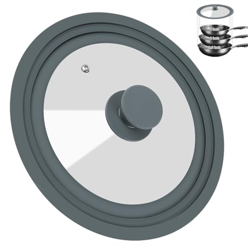Universal Lid for Pots Pans and Skillets - Silicone Replacement Pan Lid Fits 8 9 9.5 Cookware - Tempered Glass Pot Lid Cover for Frying Pans Cast Iron CrockPot