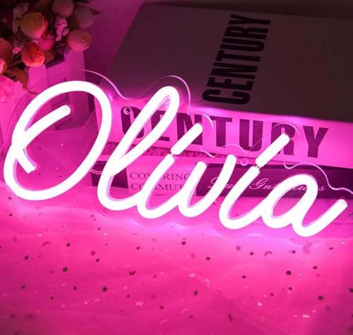Image of Olivia Name Neon Sign,LED Name Neon Light for Kids Bedroom,Birthday Party Decoration,Neon Sign Customizable for Girl,Birthday Name Deocr,Size 11.8 * 5.1 inches(JTLD013-08)