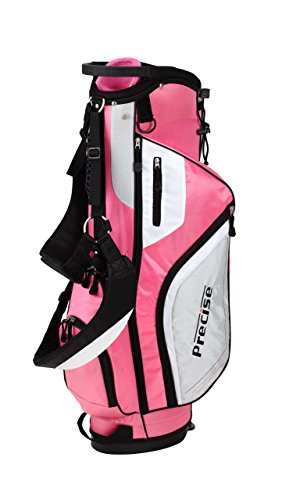 Precise M5 Ladies Womens Complete Right Handed Golf Clubs Set Includes Titanium Driver, S.s. Fairway, S.s. Hybrid, S.s. 5-Pw Irons, Putter, Stand Bag, 3 H/C's Pink (Pink, Right Hand Tall Size +1") #TOP6