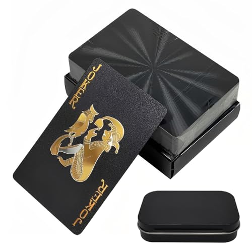Cartas de jogo de diamante preto 54 peças, cartas de poker impermeáveis e duráveis de PVC plástico, ideais para jogos de cartas, festa, viagem e presentes, com caixa de armazenamento