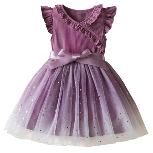 JBin Rich Girls Easter Princess Floral Dress 3-7Y, Flutter Sleeve & Ruffled Hem Party Dress, Soft Breathable Polyester
