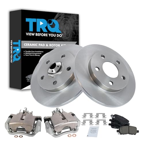 Image of TRQ Rear Brake Pad and Rotor Set Ceramic Solid Rotors Calipers Compatible with 2004 Pontiac Grand Prix
