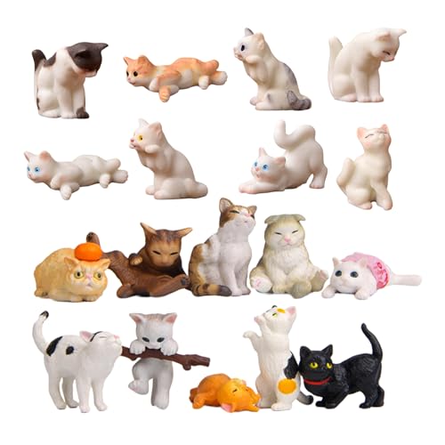 Beauy Girl 18 Pcs Deluxe Cat Figurines Playset, Cute Cat Figures, Mini Cat Figure Collection Playset, Cupcake Topper