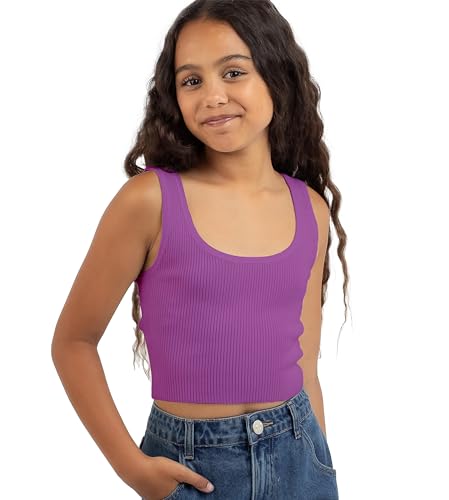 Image of KYDA KIDS Girl's Casual Sleeveless Solid Cotton Rib Knitted Square Neck Crop Tank Top for Girls