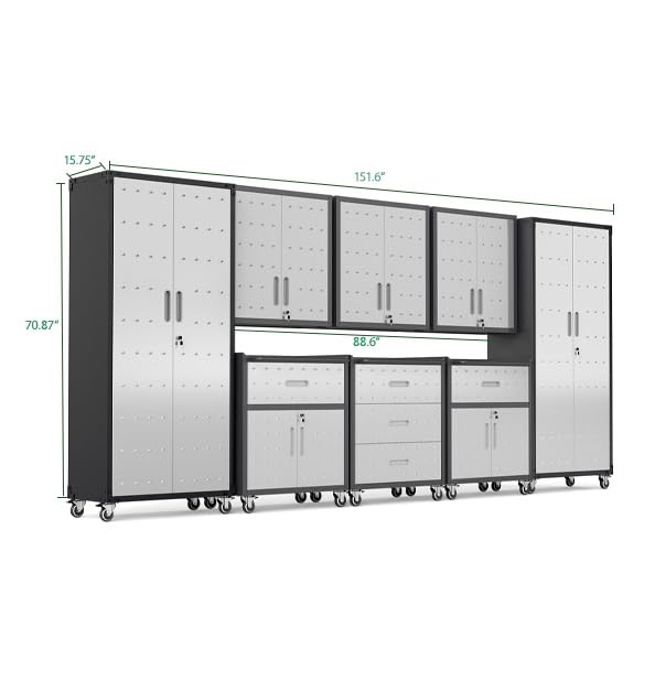 Image of Garage Cabinet System | Heavy Duty Steel All-in-One Modular Garage Cabinet Set for Ultimate Workshop Organization | Easy Assembly Garage Storage Cabinets & Tool Bench