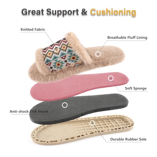 Image of Fur Story Women's Furry Slippers Open Toe Fuzzy Slippers Memory Foam Fluffy House Sandal