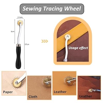 Leather Tooling Kit, Including Leather Cutting Knife Tracing Wheel Edge Beveler Groover Wooden Burnisher Swivel Knife Leathercraft Accessories-7PCS-silver