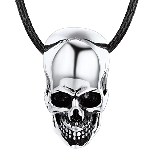 U7 Men Women Vintage Silver Black Skull Necklace Stainless Steel Gothic Jewelry with Black Leather Cord Chain 24 Inch (B09C8H8QBG) Amazon Price History, Amazon Price Tracker